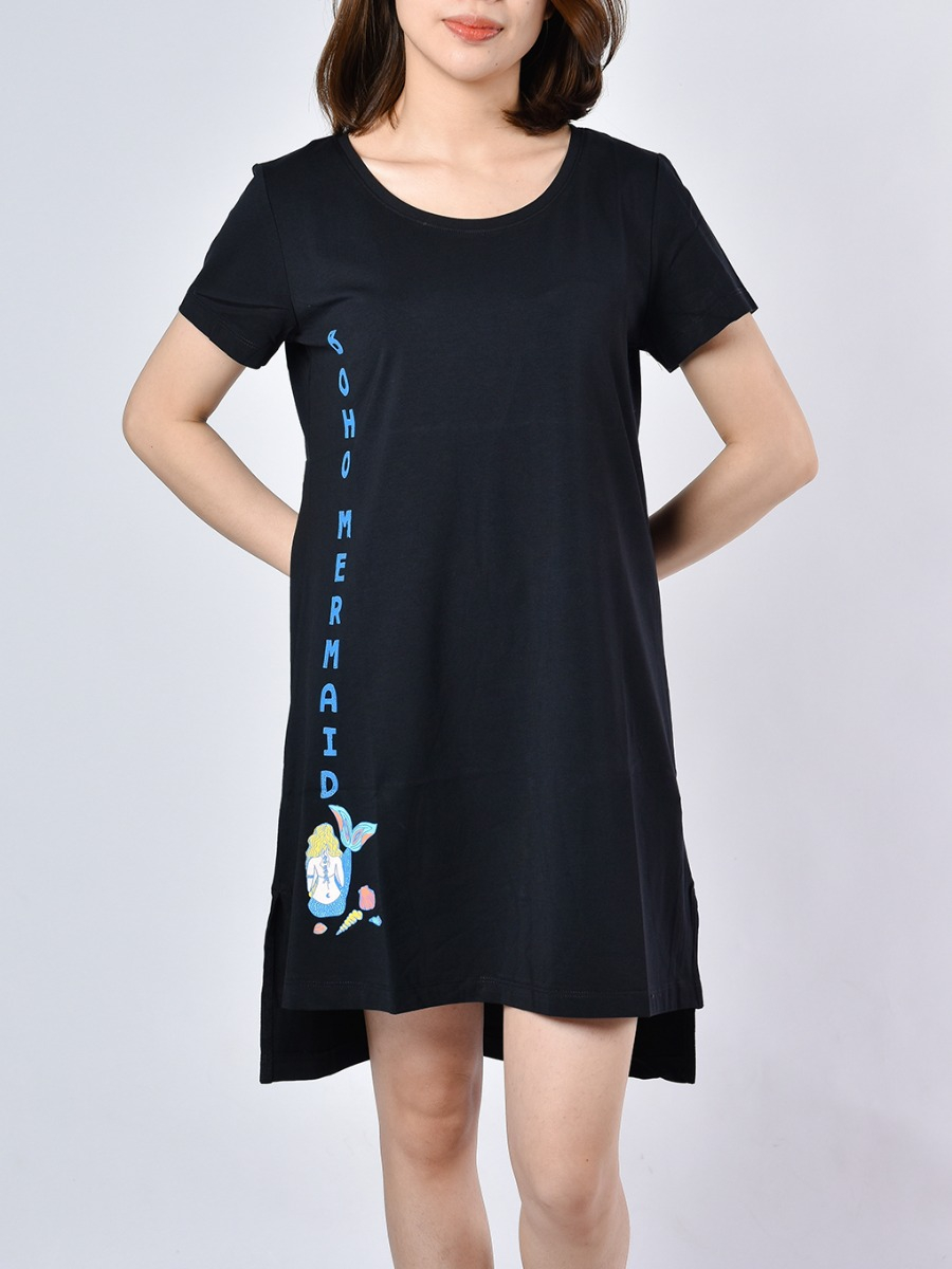 Đầm Suông Dáng Dài Tay Lỡ Váy Suông Nữ Cổ Tròn Họa Tiết Chuột 5D Chất Thun  Cotton Hàng VNXK